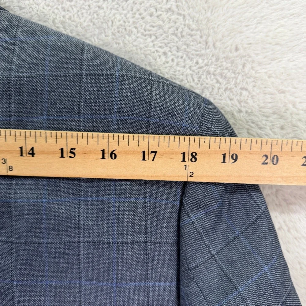 Lauren Ralph Lauren Mens 40R Blazer Blue Silk Wool Windowpane Plaid Sport Coat